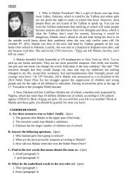 English worksheet: Malala Yusafzai