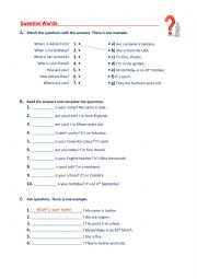 English Worksheet: Question words