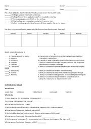 English Worksheet: properties of matter