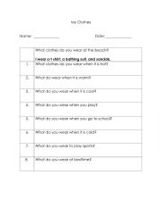English Worksheet: What clothes do you wear?