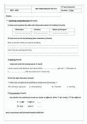 English Worksheet: mid- term test n1 bac eco 2022