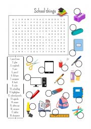 English Worksheet: School things - wordsearch