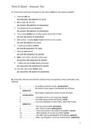 English Worksheet: Test: Parts of Speech