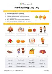 English Worksheet: Thanksgiving Lesson A1