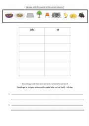 CH/TR distinguishing sounds worksheet