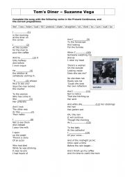 English Worksheet: Toms Diner  Suzanne Vega Present simple and present continuous worksheet