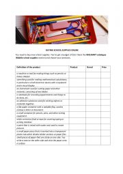 English Worksheet: School Supplies - Buying online