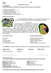 English Worksheet: Sports test