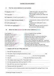 English Worksheet: Food and drinks IDIOMS