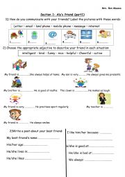 English Worksheet: aly�s friend 