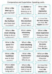 Comparatives and superlatives speaking cards