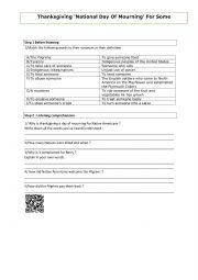 English Worksheet: Thanksgiving national day of mourning for some