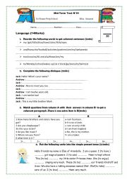 English Worksheet: mid term test n1