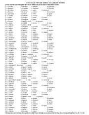 English Worksheet: Phonetics- Stress on two or three syllable words 