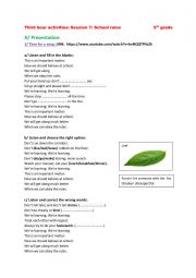 English Worksheet: School rules (Third hour activities) 9th grade