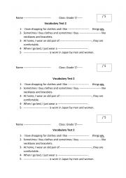 English Worksheet: Vocabulary Test Clothes