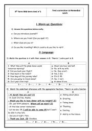 English Worksheet: 8th form Test correction and remedial work test 1