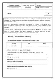 English Worksheet: 8th form End of term test n2