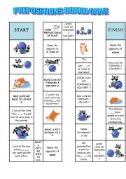English Worksheet: Prepositions of place. Board game. 
