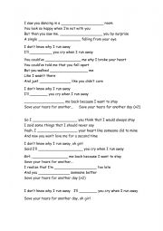 English Worksheet: Fill in the blanks- Save your tears