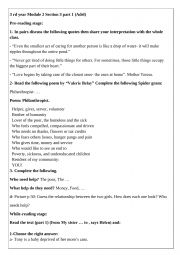 English worksheet: 3rd year Module 2 Section 3 (Part 1)