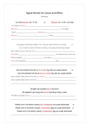 English Worksheet: Cause and Effect Signal Words
