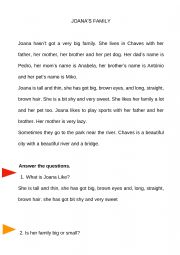 English Worksheet: Joana�s Family 