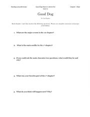Reading comprehension worksheet for Good Dog By: Cam Higgins Chapter 1