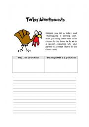 English Worksheet: Turkey writing