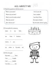 English Worksheet: all about me