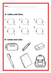 English Worksheet: Emotions and school supplies