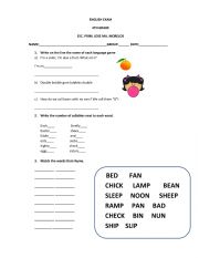 English Worksheet: Rhyming words 