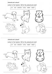 English Worksheet: Animals and colours
