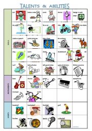 English Worksheet: Talents and abilities pictionary