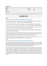 English Worksheet: Reading test (New Orleans)