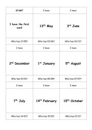 English Worksheet: I have ... Who has ...? game - telling the date