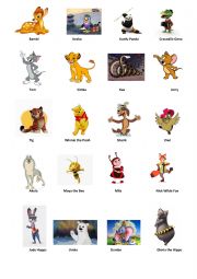 English Worksheet: Cartoon characters animals