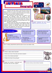 English Worksheet: Australia Geography  Reading Comprehension  6 tasks