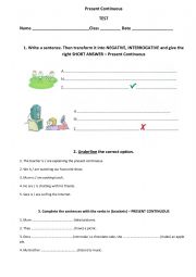 English Worksheet: PRESENT CONTINUOUS TEST