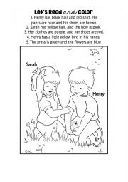 English Worksheet: Read and color