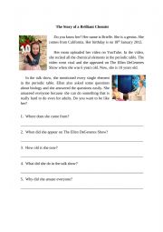 English Worksheet: Biography Reading Comprehension: The Story of a Brilliant Chemist