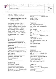 THRILLER MJ WORKSHEET