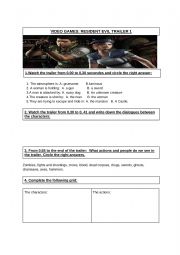 English Worksheet: VIDEO GAMES: RESIDENT EVIL TRAILER 1