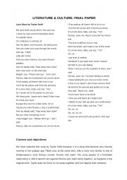 English Worksheet: Love Story - Taylor Swift (Romeo and Juliet)