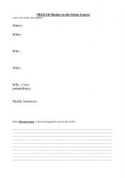 English Worksheet: Murder on The Orient Express Trailer WH-