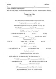 English Worksheet: count on me lyrics