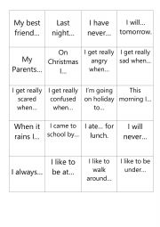 English Worksheet: Finish The Sentence Cards