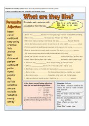 English Worksheet: Personality Adjectives