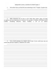 English Worksheet: Writing worksheet for Hound of the Baskervilles Chapter 3