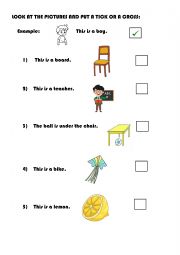 English Worksheet: Look and put a tick or a cross
